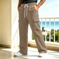 thumbnail image 4 of SeCaotees Multi‑Pocket Straight Leg Cargo Pants for Men Drawstring Waist Relaxed Fit Lightweight Fabric Urban Daily Casual Trousers Khaki,XL, 4 of 9