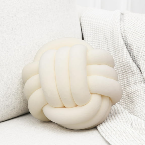Ball Knot Throw Pillows Round Decorative Cushions Soft Flannel Modern Home Accent for Living Room Bedroom Sofa Decor, White 8inch