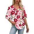 thumbnail image 2 of DeHolifer T-Shirts for Women V-Neck Camouflage Printed Ruffle Short Sleeve Summer Trendy Beach Lightweight Casual Tops Pink XL, 2 of 7