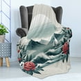 thumbnail image 3 of Ambesonne Nautical Fleece Throw Blanket Wild Roses and Sailboat 60"x80" Coral and Slate Blue, 3 of 5