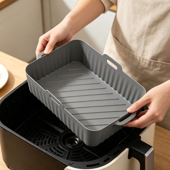 Reusable Silicone Air Fryer Liners Rectangle Non Stick Baking Basket Tray with Handles for Kitchen Oven Microwave and Meal Prep