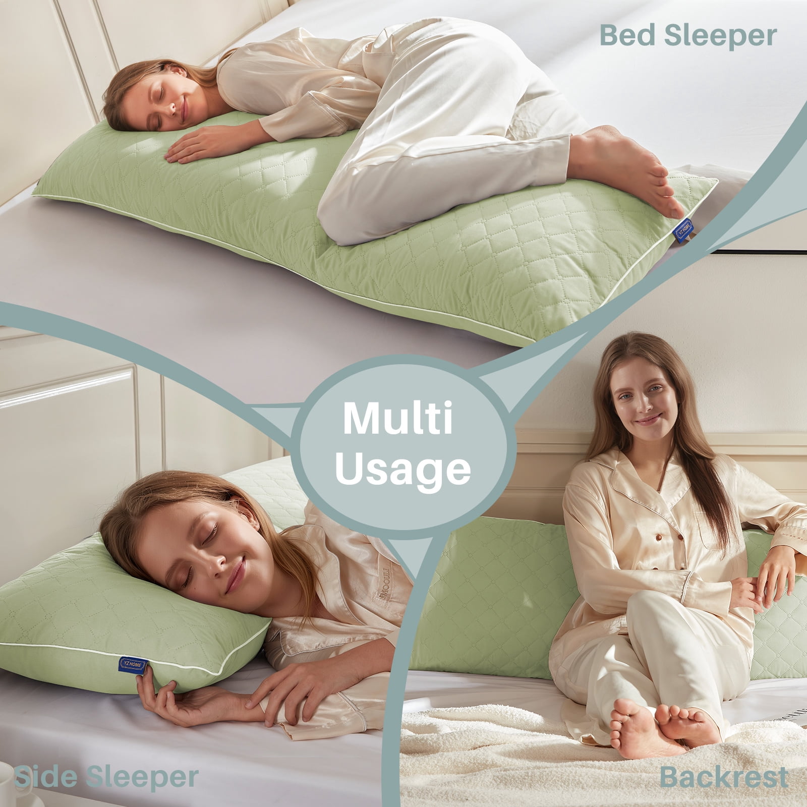 Galenzoov 20x54 Long Body Pillow for Adults - Firm Body Pillow Insert with Shredded White Memory Foam, Soft Support for Side Sleeping, Pregnant Women, Washable Green