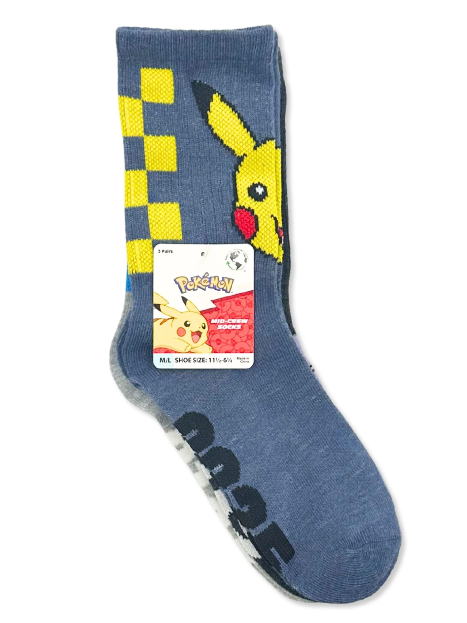 Pokemon Boys Mid-Crew Socks, 3-Pack, Sizes S/M-M/L