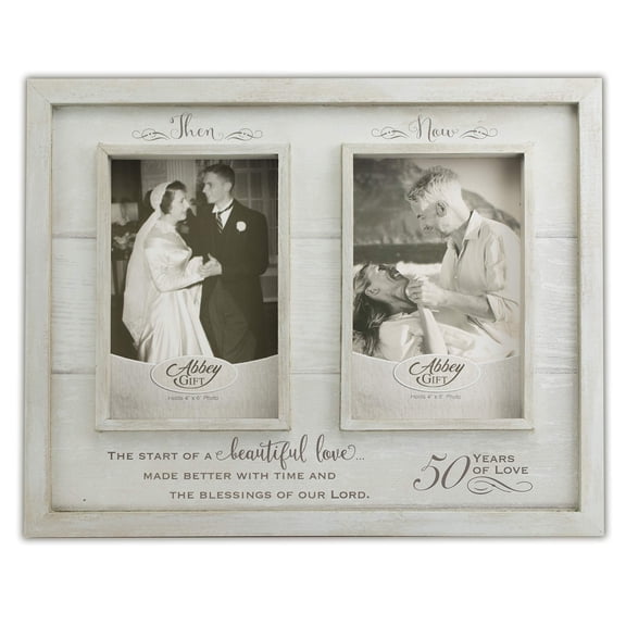Abbey Gift “Then & Now” 50th Anniversary Wood Frame – 12" x 9.5", Multicolor Keepsake