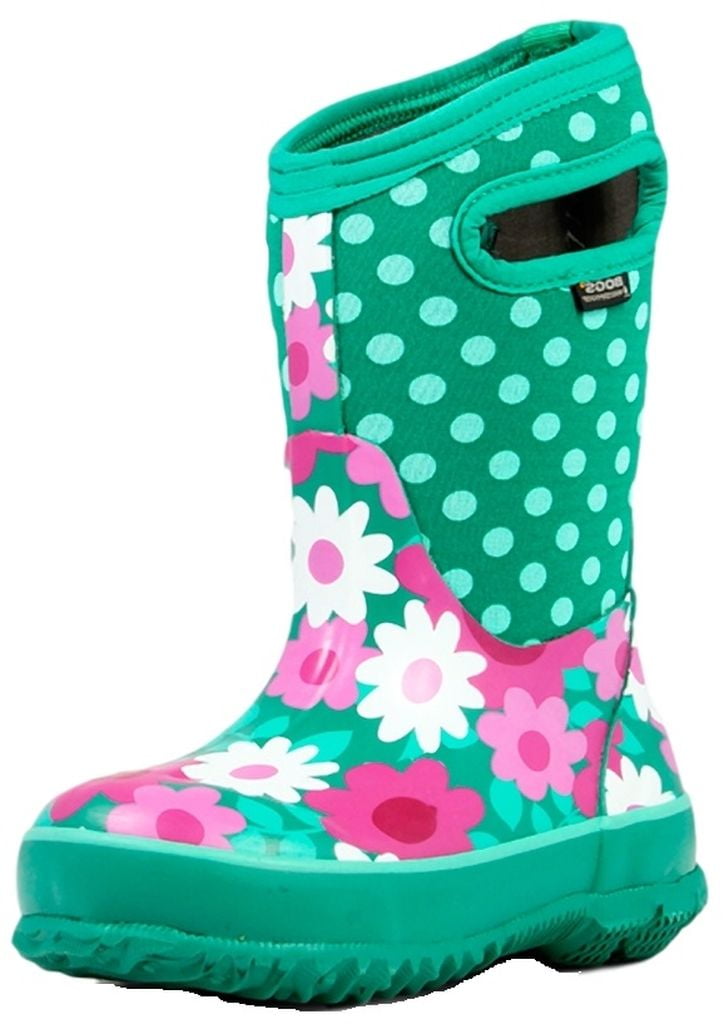Bogs Boots Kids Girl 10" Flower Dots Rubber Waterproof 71436