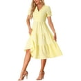 thumbnail image 4 of INSPIRE CHIC Women's Gingham Dress Summer Ruffle Trim V Neck Button Decor Flowy Midi Dresses L Yellow, 4 of 6