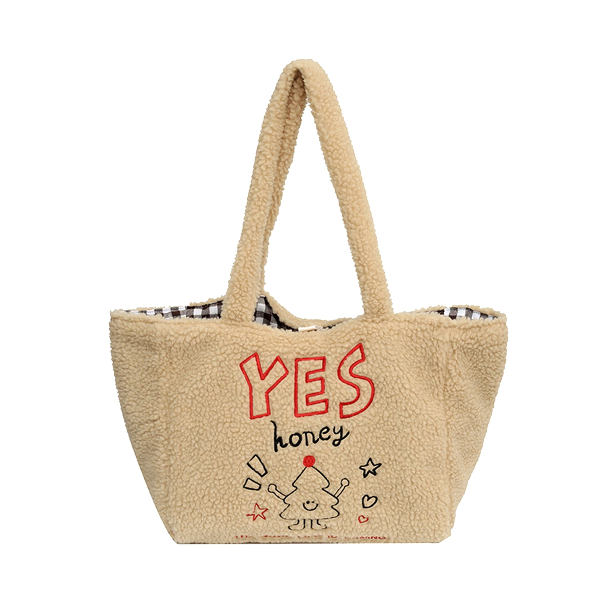 Diconna Women Fleece Shoulder Bag Cute Embroidery Tote Purse