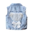 thumbnail image 2 of Girls Classic Blue Jean Vest Embroidered Little Bear Bow Toddler Outerwear Casual Cute Coat, 2 of 8