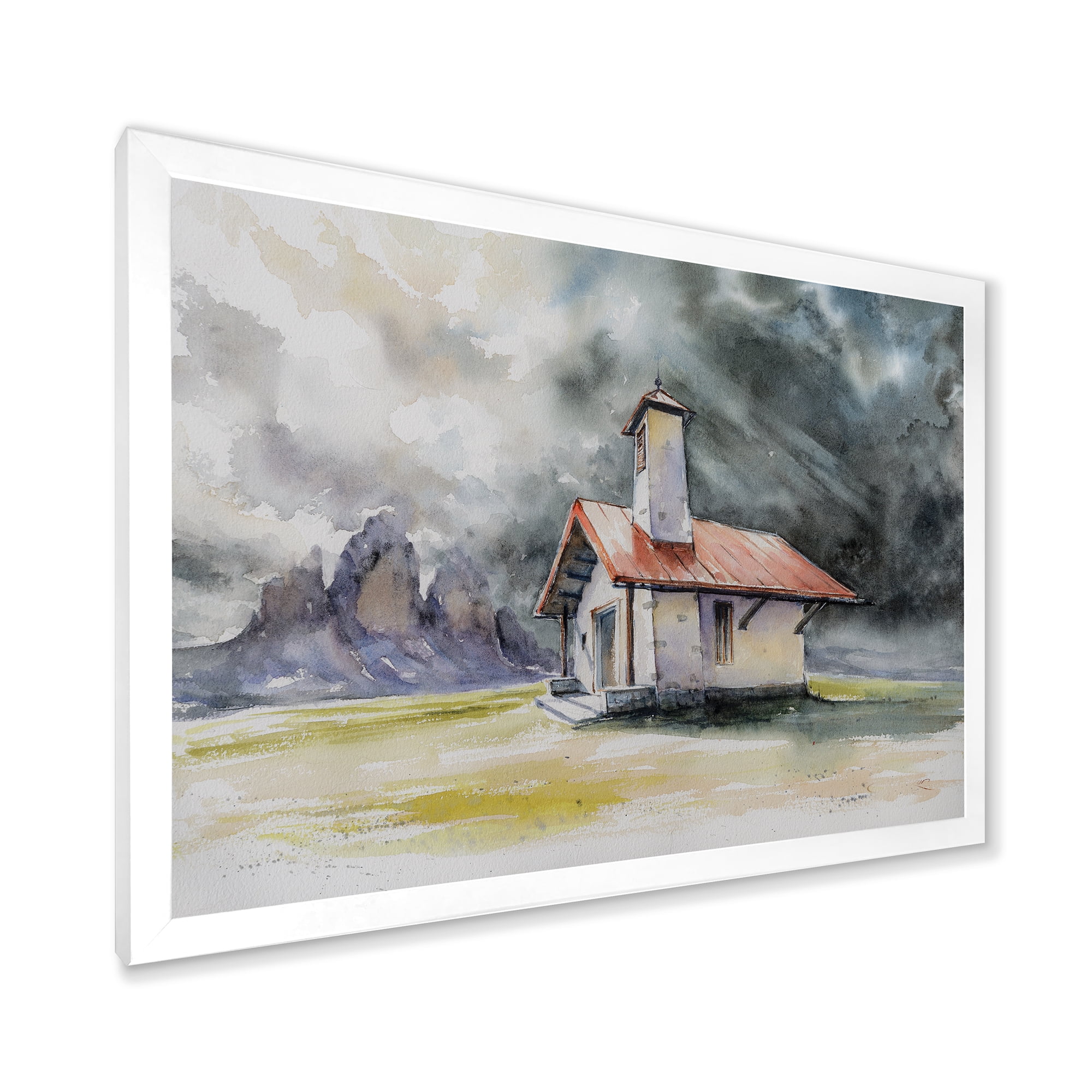 Designart 'Storm On A Rustic House On Mountain Top ' Country Framed Art Print