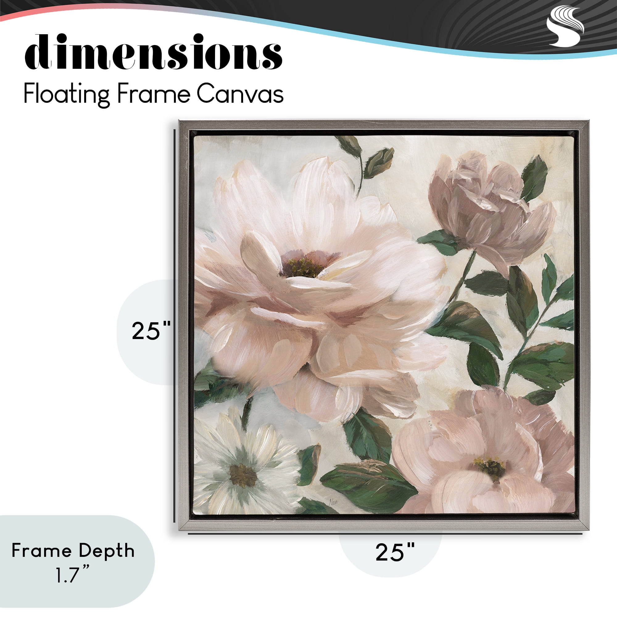 Stupell Industries Budding Blush Peonies & Leaves Gray Framed Floater Canvas Wall Art, design by Nan