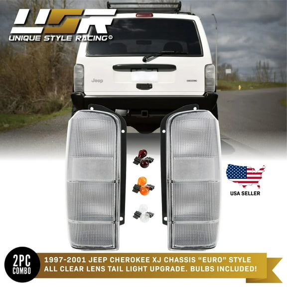 RARE! All CLEAR Euro Rear Tail Light Pair For 97-01 Jeep Cherokee XJ w/ 6 Bulbs