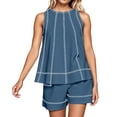 thumbnail image 2 of Short Sets for Women Cotton Linen Loose Fit Sleeveless Crewneck Tank Top and Shorts 2 Piece Matching Set Lounge Set, 2 of 7