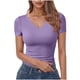 thumbnail image 1 of Casual Camisetas de Manga Corta para las Mujeres Cuello en V Camiseta Sólida, Poliéster de Verano de la Moda Superior para el Uso Diario, 1 of 4