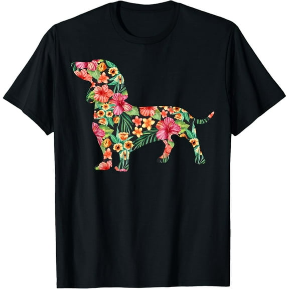 Dachshund Flower Funny Dog Silhouette Floral Gifts Women Men T-Shirt