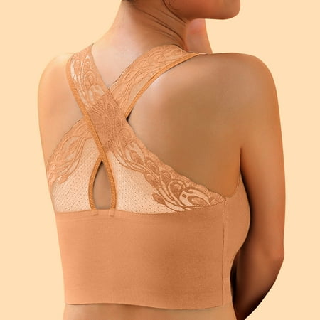 

Pxiakgy bras for women Women New Plus Size Back Lace Cross Vest Lingerie No Underwire Underwear Bra Khaki + L