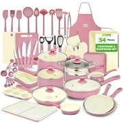 NutriChef 54-Piece Kitchen Cookware Set  Complete Non-Stick Ceramic Pots and Pans Set with Utensils, Bakeware, and Knife Set, Gas, Electric & Induction Compatible, Blush Pink Kitchen Essentials