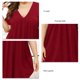 thumbnail image 4 of Vestido liso con cuello en V, dobladillo plisado suelto, manga corta, cómodo camisón para el hogar, diario, rojo vino, 4XL, 4 of 5