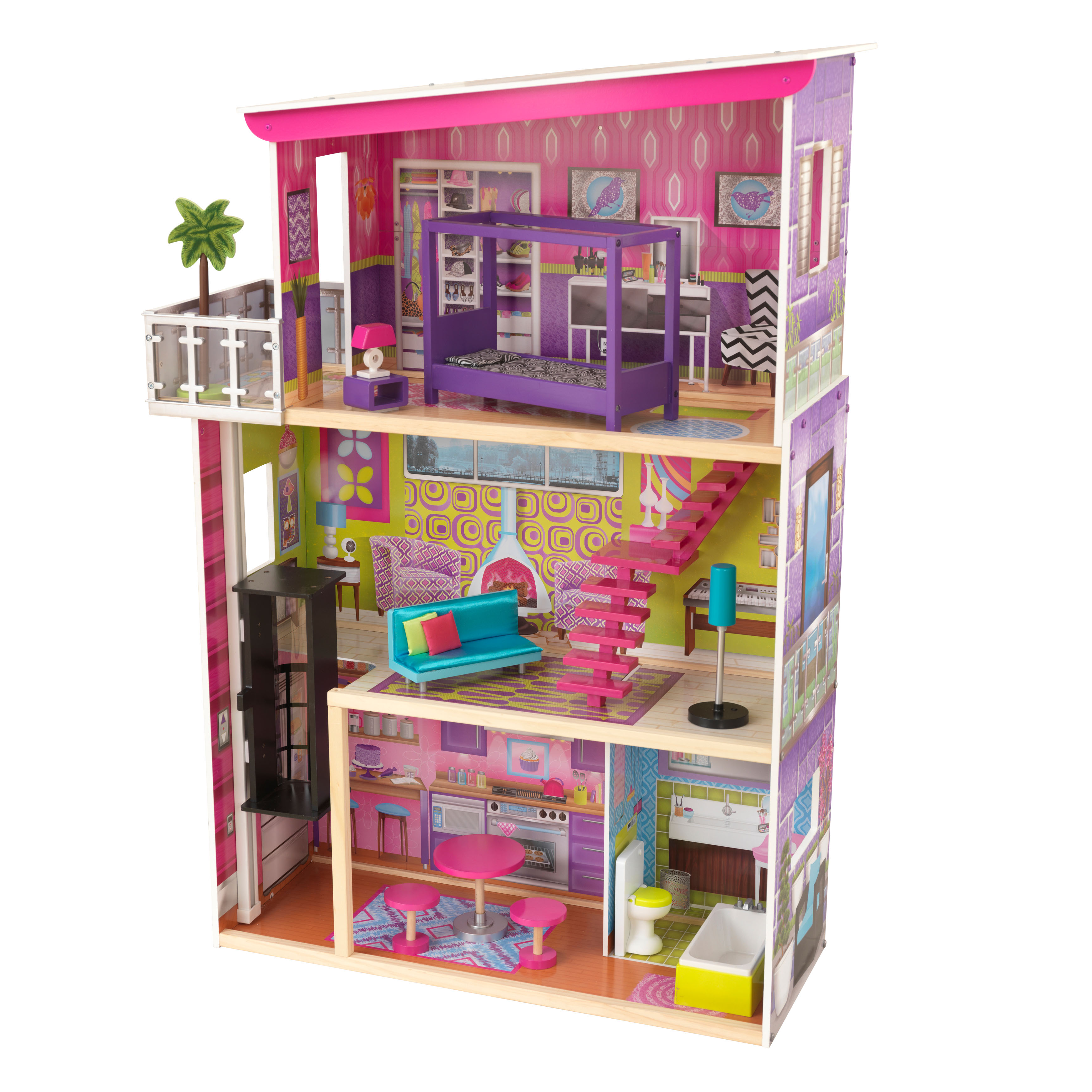 KidKraft Super Model Wooden Dollhouse with Elevator and 11 Accessories, Ages 3 and up - image 4 of 9