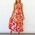 thumbnail image 2 of Vestido de estilo festivo con cintura elástica y pliegues largos con estampado de tirantes para mujer Fridja  hj6258, 2 of 9