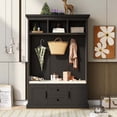 thumbnail image 2 of Stylish Hall Tree, 47.2" Coat Hanger, 3-in-1 Multiple Functions Entryway Bench with 3 Open Storage Shelves, 3 Metal Double Hooks and Shoes Storage Space, for Livingroom Hallway, Black, 2 of 7