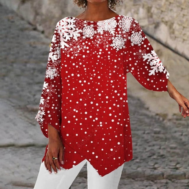 Qertyioot Chandail en Molleton de Noël pour Femmes Mode Décontractée Manches Longues Col en V Chandail