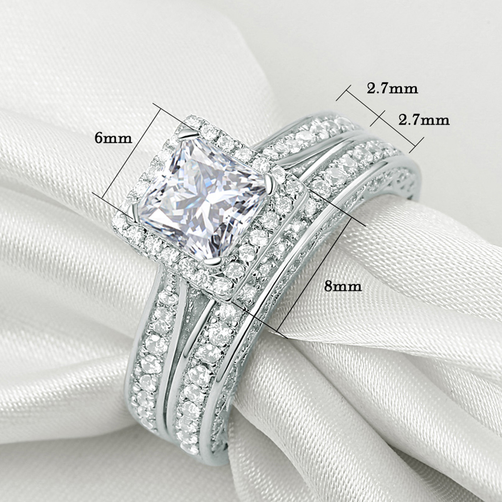Newshe Engagement Wedding Ring Set for Women 925 Sterling Silver 1.5CT Princess White AAAAA Cz Size 7