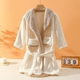 thumbnail image 2 of AINIYS Fleece Long Sleeve Hooded Bathrobe Soft Absorbent Velvet Robe for Home Use Cozy Shower Wrap Suit for All Seasons White 140, 2 of 5