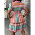 thumbnail image 3 of ZOELNIC Women's Printed Collar Button Down Dress - Puff Short Sleeve Mini Shirt Dress, S, 3 of 6
