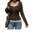 thumbnail image 4 of Franhais Women Casual T-shirt, U-neck Long Sleeve Lace Hem Vintage Shirt Leisure Tee Clothing for Female, 4 of 9