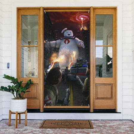 Ghostbusters Stay Puft Door Cover Decorated Banner Tapestry Home Decoration Holiday Party Supplies Door Banner Porch Sign Banner 72.8 x 35.4 Inch