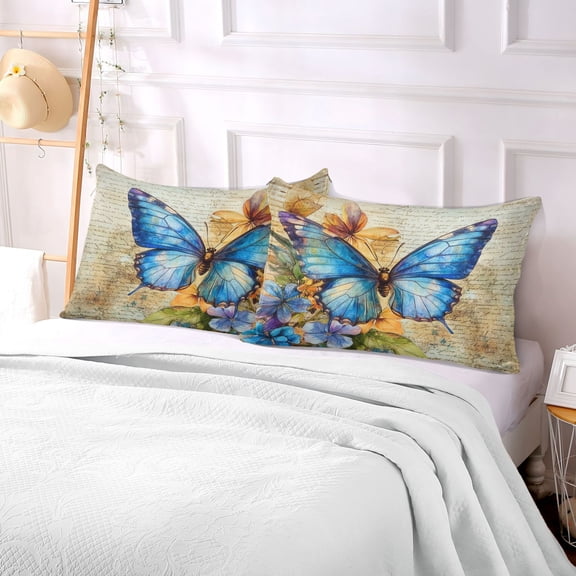 Pillow Case Plush Pillow Blue Butterfly Printed Case standard size/King size/Queen size Bed Pillow Pillowcases
