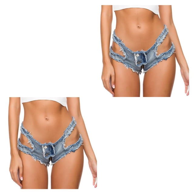 Qarigey Pantalones cortos de mezclilla nuevos pantalones vaqueros sexys y dulces para mujer, traje de baile corto, pantalones de cintura baja, Type2 NO2