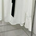 thumbnail image 4 of Camisa con botones para mujer, camisa de oficina holgada y transpirable con manga trompeta plisada blanca y corbata para fiesta y oficina, 4 of 8