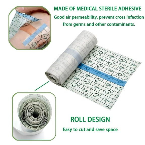 QARUN 1 Roll Transparent Waterproof Adhesive Bandages, Second Skin Tattoo Cover Up Tape, Waterproof Tattoo Supplies for Swimming, Shower, Wound Initial Healing, Skin Protection.