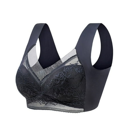 

ALSLIAO Lace Gathering No Steel Ring Anti-Sagging Underwear Vest Large Size Bra Black 4L【70-80kg/90ABCD】