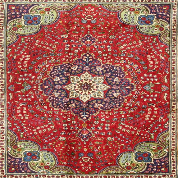 Ahgly Company Indoor Square Traditional Red Persian Area Rugs, 5' Square