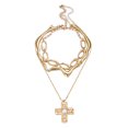 thumbnail image 2 of PISONIC 3‑Layer Gold Necklace Set, Irregular Wavy Choker & Oval Link Chain, Faux Pearl Cross Pendant for Women, 2 of 8