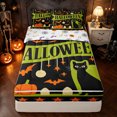 thumbnail image 2 of Feelyou Spooky Cat Pumpkin Zipper Twin Comforter Sets with Fitted Sheet and 2 Pillowcases, Cartoon Bat Spider Zipper Bedding Set, Black Green, Halloween Reversible, 4pcs, 2 of 7