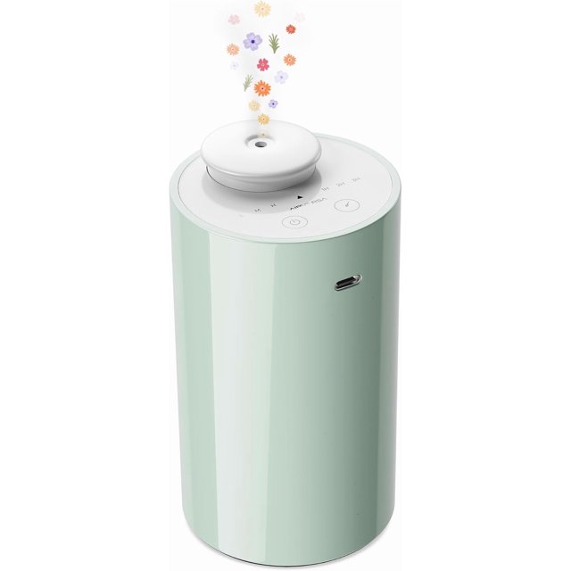 Waterless Diffuser for Essential Oil, Battery Operated Nebulizer, 0.7 Fl.Oz./ 20mL Mini Scent Air Machine, 3 Countdown Timers & 3 Mist Levels for Home, Room, Car, Office - AN6 Green Lily
