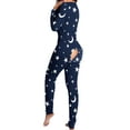 thumbnail image 1 of Fashnice Combinaison pour Femmes Col en V Pyjama Moulant à Rabat Boutonné Confortable pour les Vacances Bleu Marine G, 1 of 2
