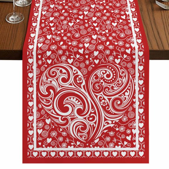 Table Runners 70 Inches Long Dress Scarves, Valentine's Day Farmhouse Coffee/Dining/Kitchen Table Decor, Holiday Table Runner, Red Love Retro Country Abstract Art 13x70 Inch