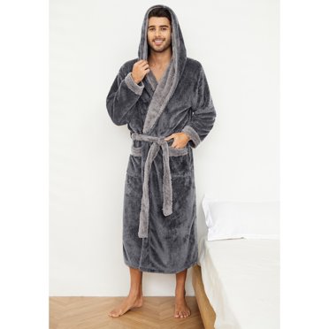 U2SKIIN Men's Plush Robe With Hood - Full Length Thickened Fleece Bathrobe