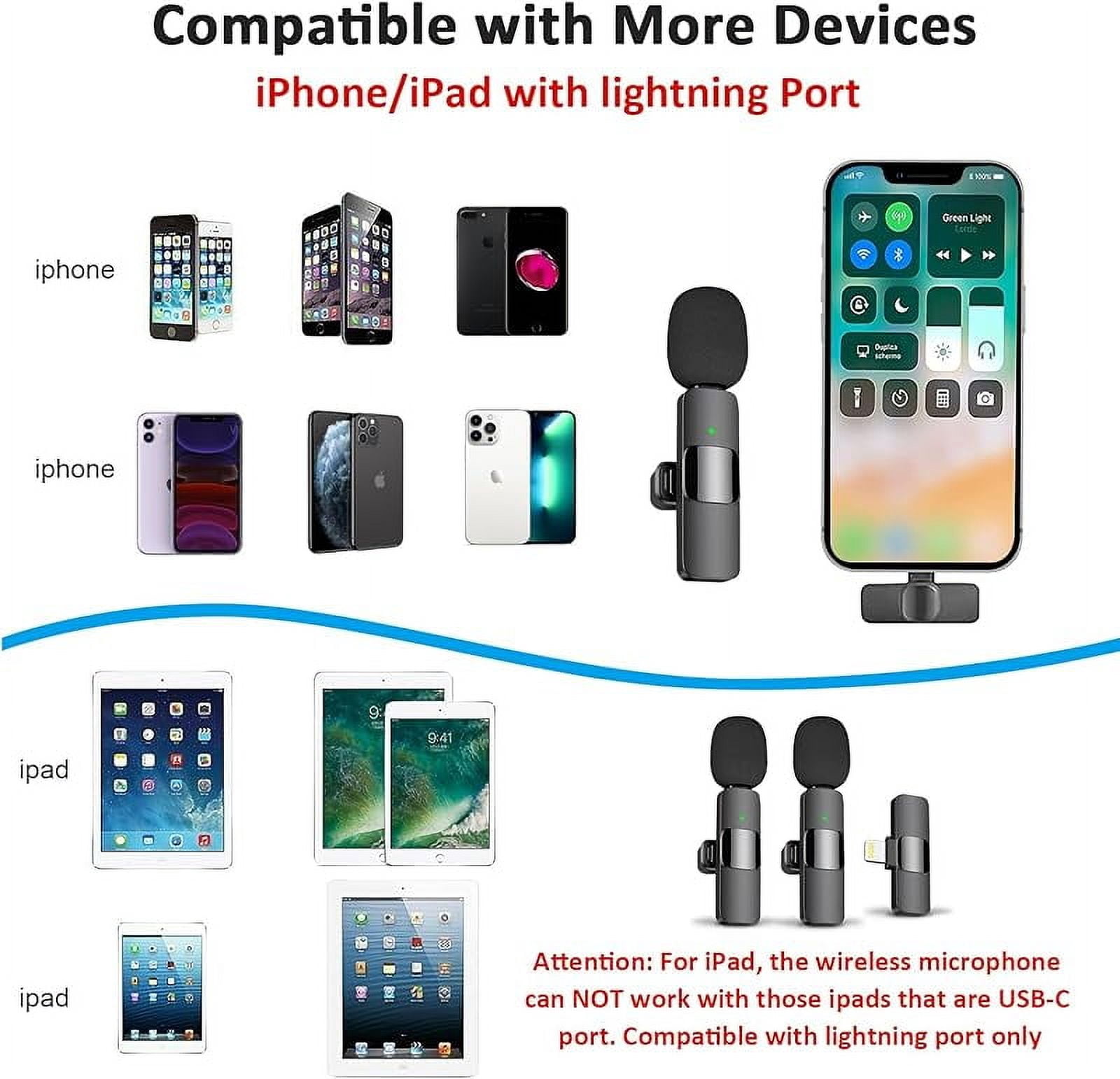 BMHNOONE Professional Wireless Tie Lapel Microphone for iPhone, iPad-Cordless Omnidirectional Condenser Recording Microphone for Interview Video Podcasting Vlog YouTube