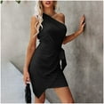 thumbnail image 6 of IROINNID Bodycon Dress For Women Sleeveless One Shoulder Skew Collar Backless Sexy Irregular Hem Dress+Belt Strapless Dress, 6 of 9