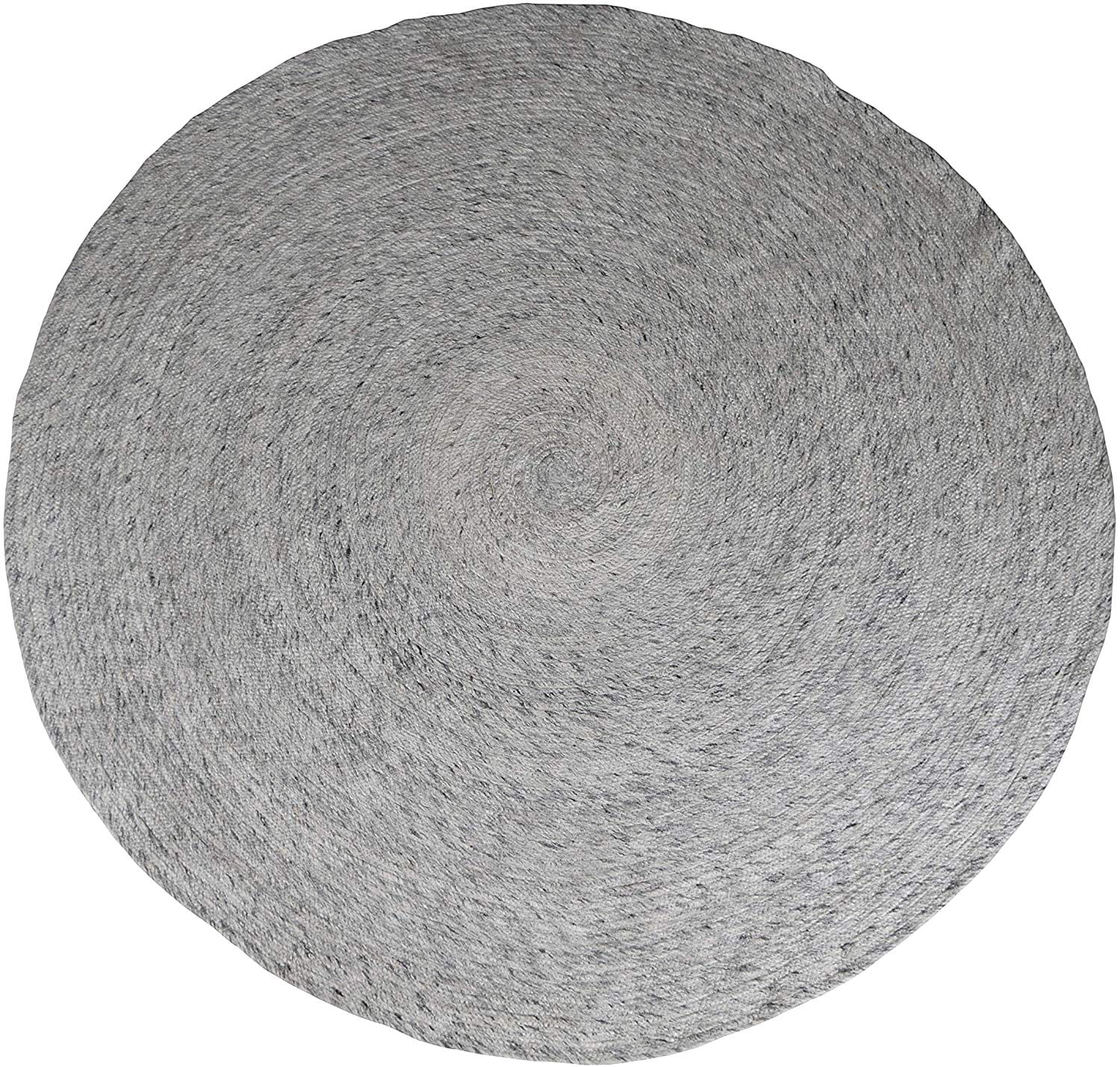 6 ft White & Grey Round Wool Rug for Living Room Braided Nonslip