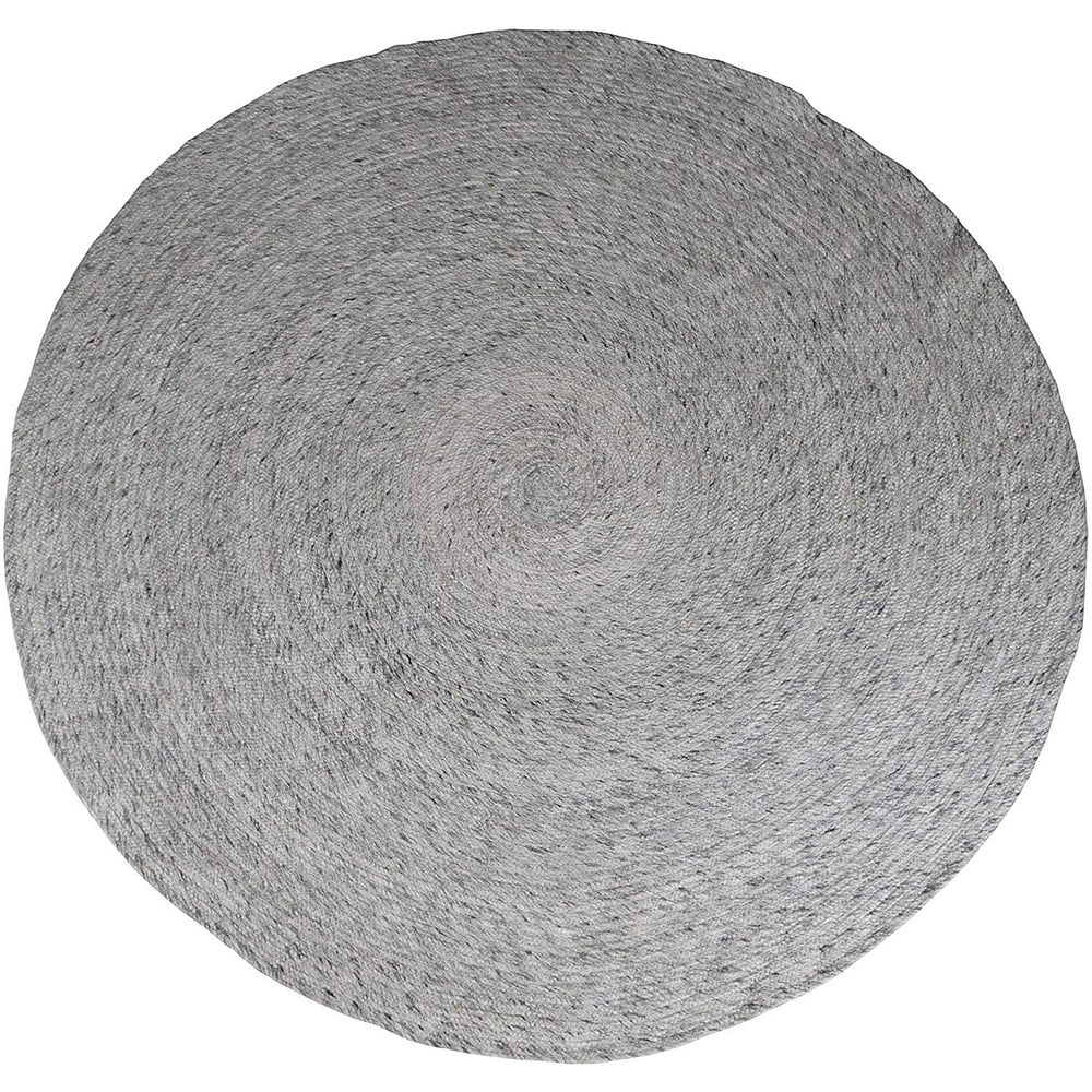 6 ft White & Grey Round Wool Rug for Living Room Braided Nonslip