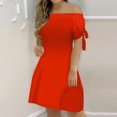 thumbnail image 1 of LOVZFMLL Robe pour Femmes Mode Été Aguichant à Épaules Dénudées Manches Courtes Unie avec Poches Rouge TG, 1 of 6