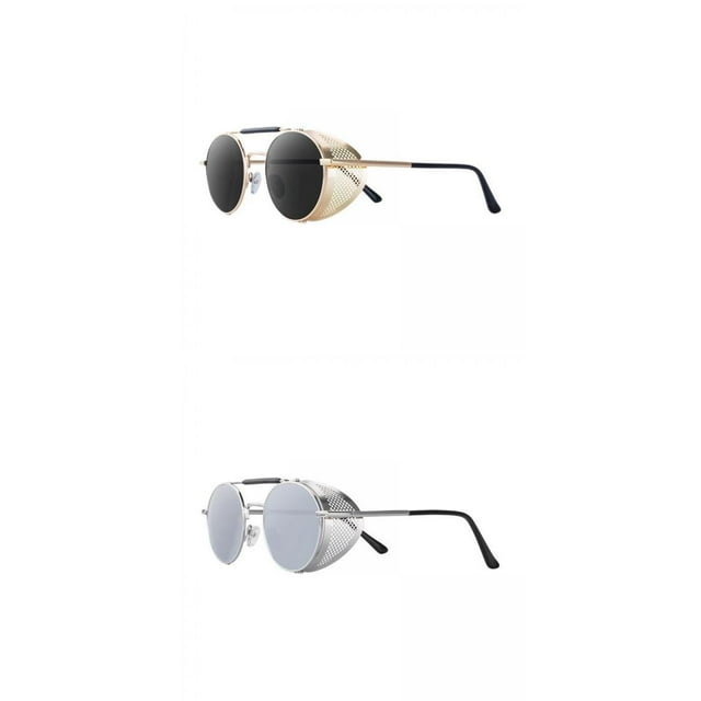 Gafas de sol Steampunk,Gafas de sol Steampunk redondas retro unisex,Vintage Gothic Circle Gafas Mujeres Hombres,Gafas de protección UV400 Marco de metal,Side Steampunk Gafas Negro+Plata
