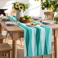 thumbnail image 2 of Table Runner 48 Inches Long for Kitchen Dining, Turquoise Stripes Dresser Scarf Farmhouse, Dining Table Decorations for Wedding/Parties, Vintage Farmhouse Ripple Texture Art 13 x 48 In, 2 of 8