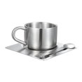 thumbnail image 1 of Juego de tazas de café de acero inoxidable, taza de café con platillo, taza de espresso portátil reutilizable, aislada para viajes, oficina, hogar,, 1 of 8